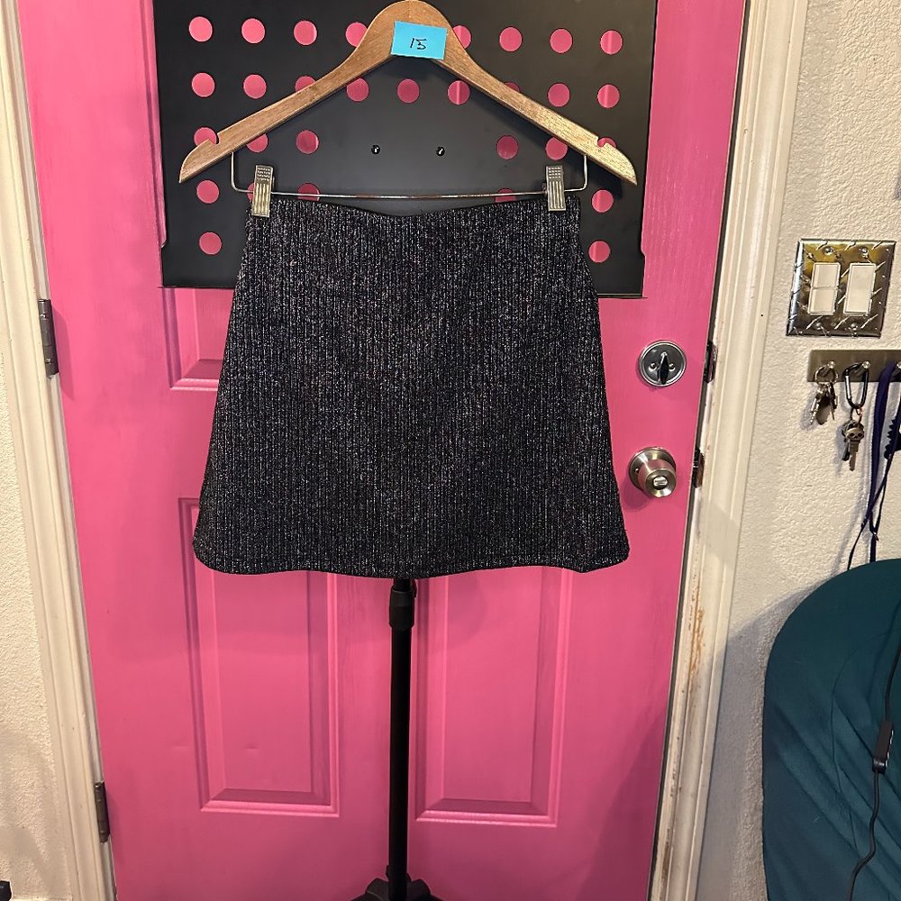 Urban Outfitters- Mini skirt. Silver vertical stripes, spandex/ polyester blend